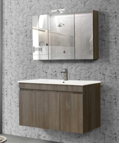 Σετ Έπιπλο Μπάνιου OMEGA GREY OAK 100 9SOM100GOΝW Πάγκο 97x44x60cm