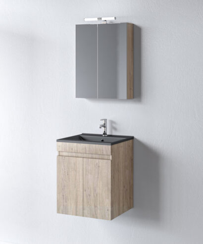 Σετ Έπιπλο Μπάνιου OMEGA BEIGE OAK 50 9SOM050BOBW Πάγκο 47x44x60 Καθρέφτη και Μαύρο Νιπτήρα