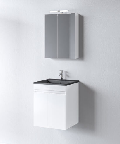 Σετ Έπιπλο Μπάνιου OMEGA WHITE GLOSS 50 9SOM050GLBW Πάγκο 47x44x60 Καθρέφτη και Μαύρο Νιπτήρα